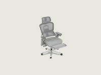 Shappa S5 ergonomic office chair with footrest extended — grey mesh back, headrest and adjustable armrests
