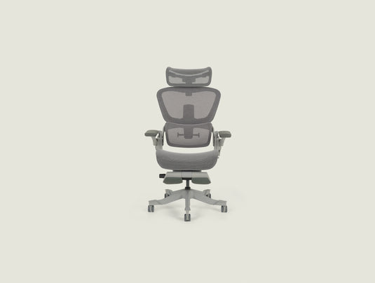 Shappa Smile foldable ergonomic office chair with 5D armrests, 3D headrest, lumbar support, and footrest - space-saving mesh desk chair