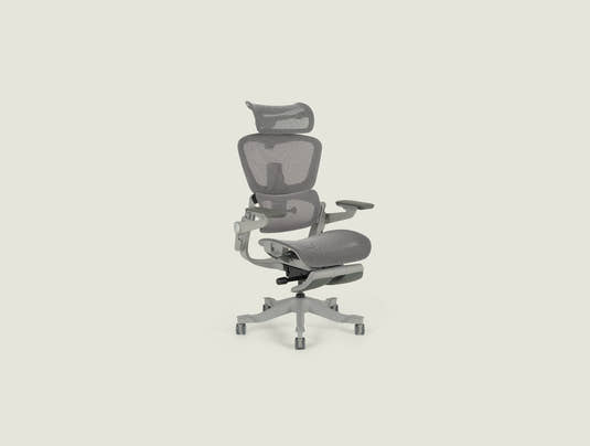 Smile foldable ergonomic chair side view showing foldable design, triple-layer mesh backrest, and retractable leg rest