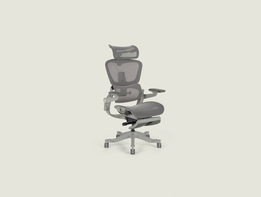 Smile foldable ergonomic chair side view showing foldable design, triple-layer mesh backrest, and retractable leg rest