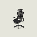 Smile foldable black ergonomic chair side view showing foldable design, triple-layer mesh backrest, and retractable leg rest