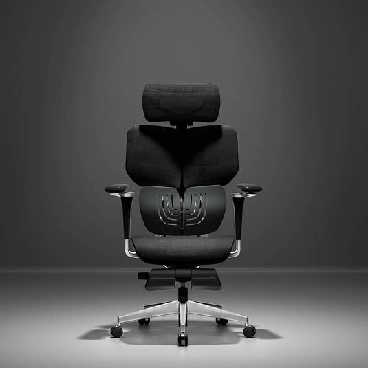 Shappa Spencer black ergonomic office chair with headrest, front view
