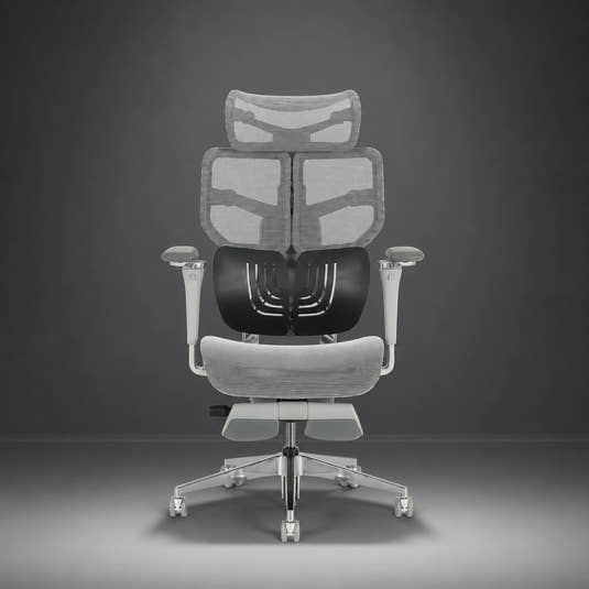 Shappa Spencer ergonomic swivel office chair with adjustable armrests and headrest, grey mesh
