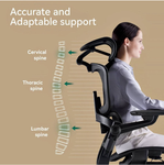 Smile ergonomic chair 5D adjustable armrests, 4-level 3D headrest, 4D lumbar support, and retractable footrest detail
