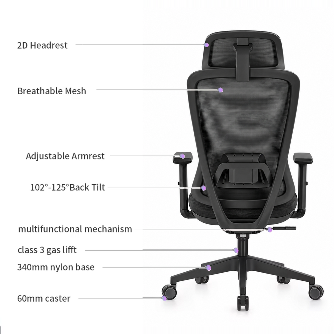 A7 office chair adjustable lumbar support and 2D headrest detail