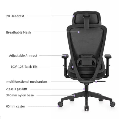 A7 office chair adjustable lumbar support and 2D headrest detail