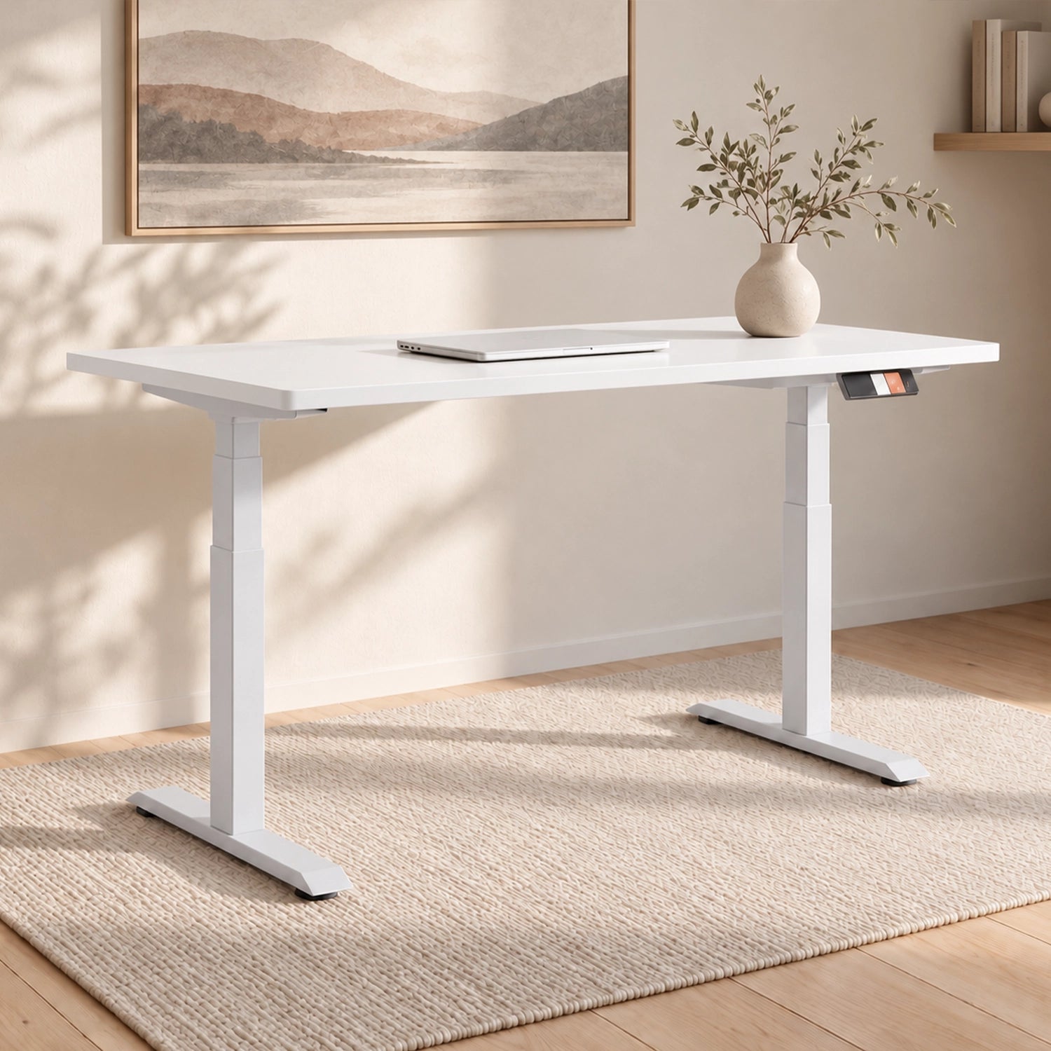 MS2 Electric Standing Desk in a warm home office